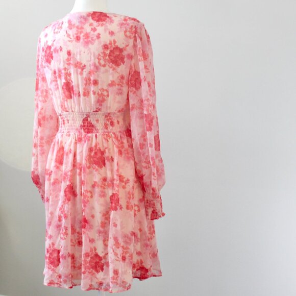 Versona Pink Rose Floral Knee-Length V-Neck Balloon Coquette Dress Extra Small - Picture 8 of 11